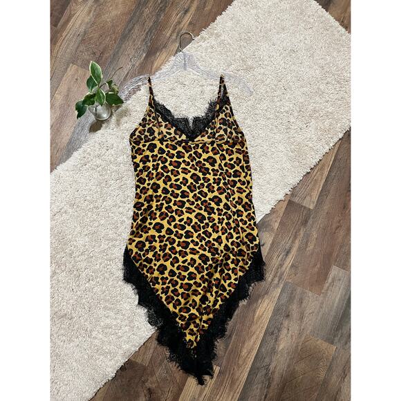 Urban Outfitters Out From Under Leopard Satin Eyelash Lace Angie Slip Dress - Picture 5 of 8